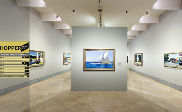 Sala de la versión virtual de la exposición de Edward Hopper del Museo Nacional Thyssen-Bornemisza.