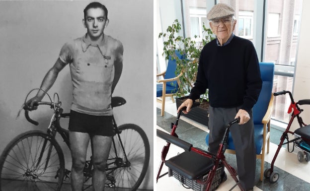 Antonio San Miguel, durante su etapa de ciclista en los años treinta y en la actualidad.