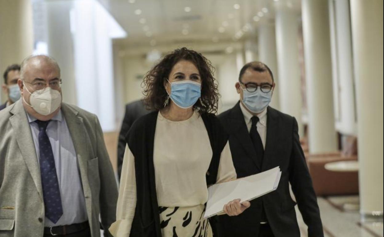 María Jesús Montero, a su entrada en la comisión de Hacienda del Senado 