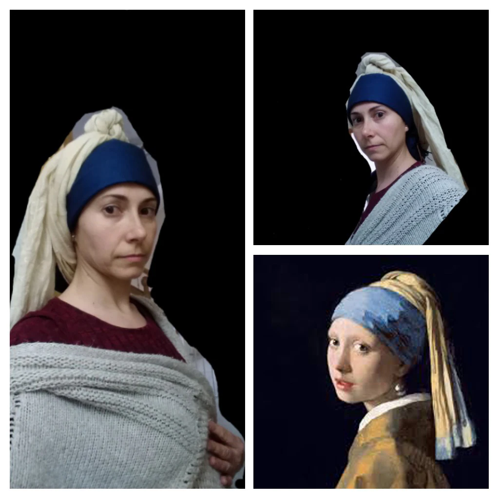 Título del cuadro: ‘La joven de la perla’. Autor/a: Johannes Vermeer. Pintado: 1665. Maestro/a imitador: Ana Belén Campón, Maestra de Infantil.