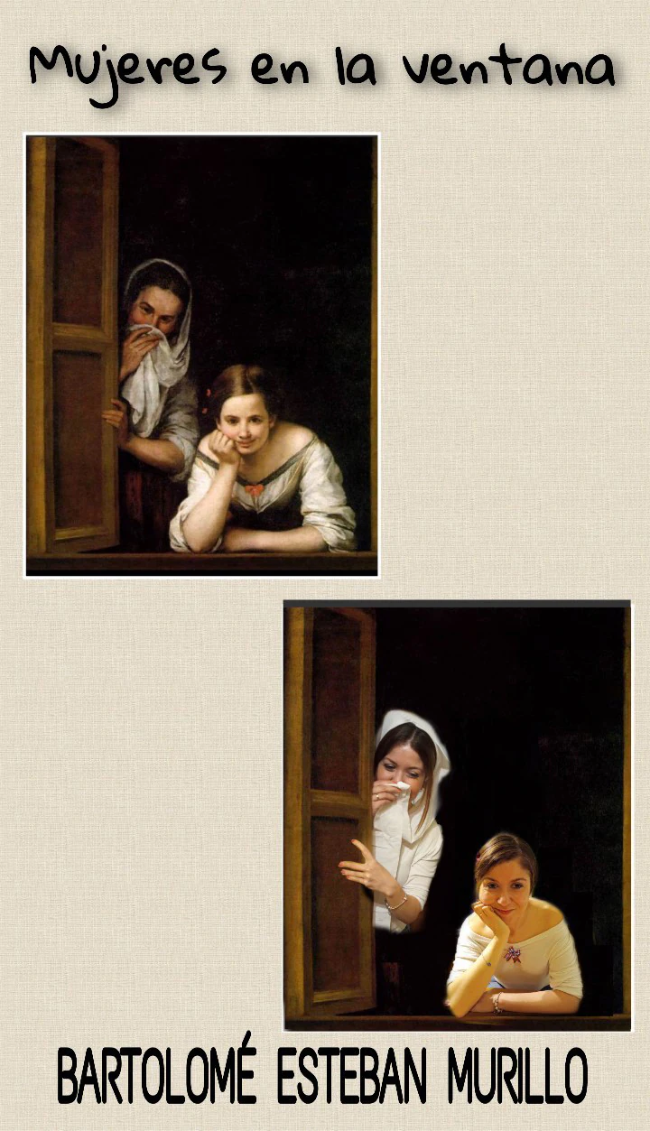Título del cuadro/fotografía: ‘Mujeres en la ventana’. Autor/a: Bartolomé Esteban Murillo. Pintado: 1675. Maestro/a imitador: Noemí Caravilla, Maestra de Infantil.