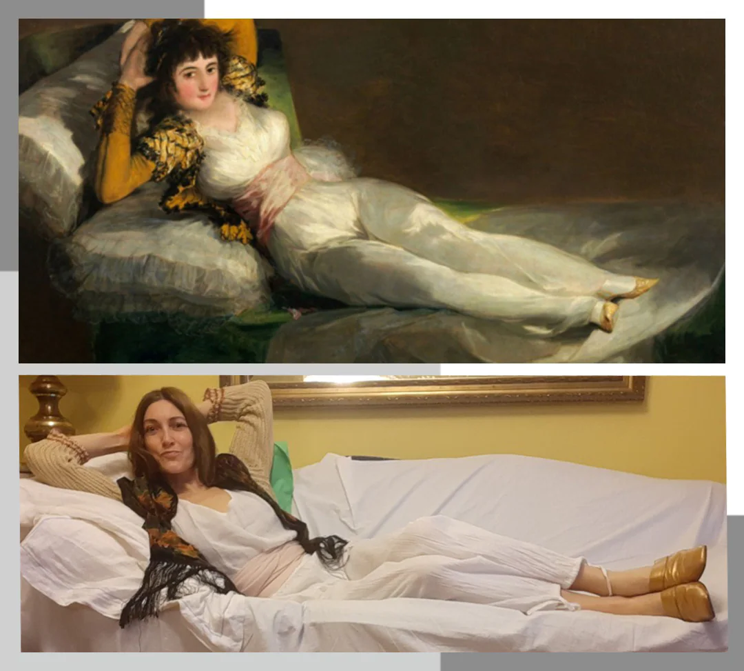 Título del cuadro: ‘La maja vestida’. Autor/a: Francisco de Goya. Pintado: Entre 1800 y 1808. Maestro/a imitador: Belén García, Maestra de Música.