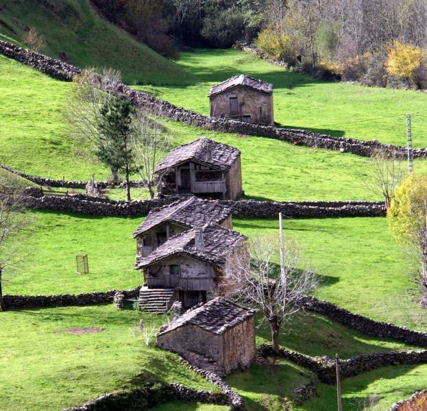 Paisaje de cabañas en Vega de Pas.