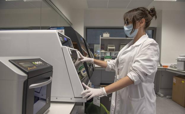 María Siller, farmacéutica, en el laboratorio de Microbiología de Valdecilla. 