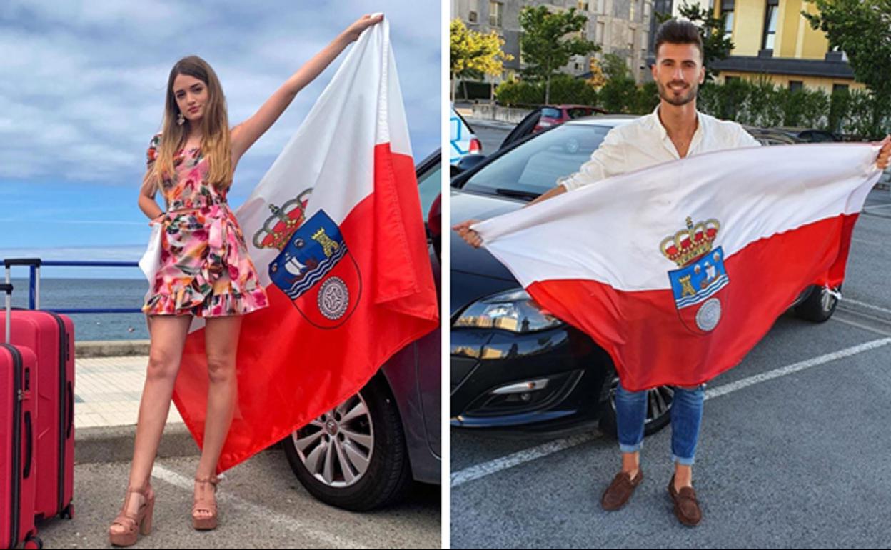 Carla Moro y Javier Poncio posan con la bandera de Cantabria.