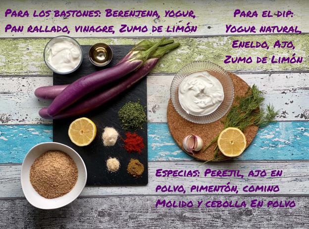 Ingredientes para los bastones de berenjena.