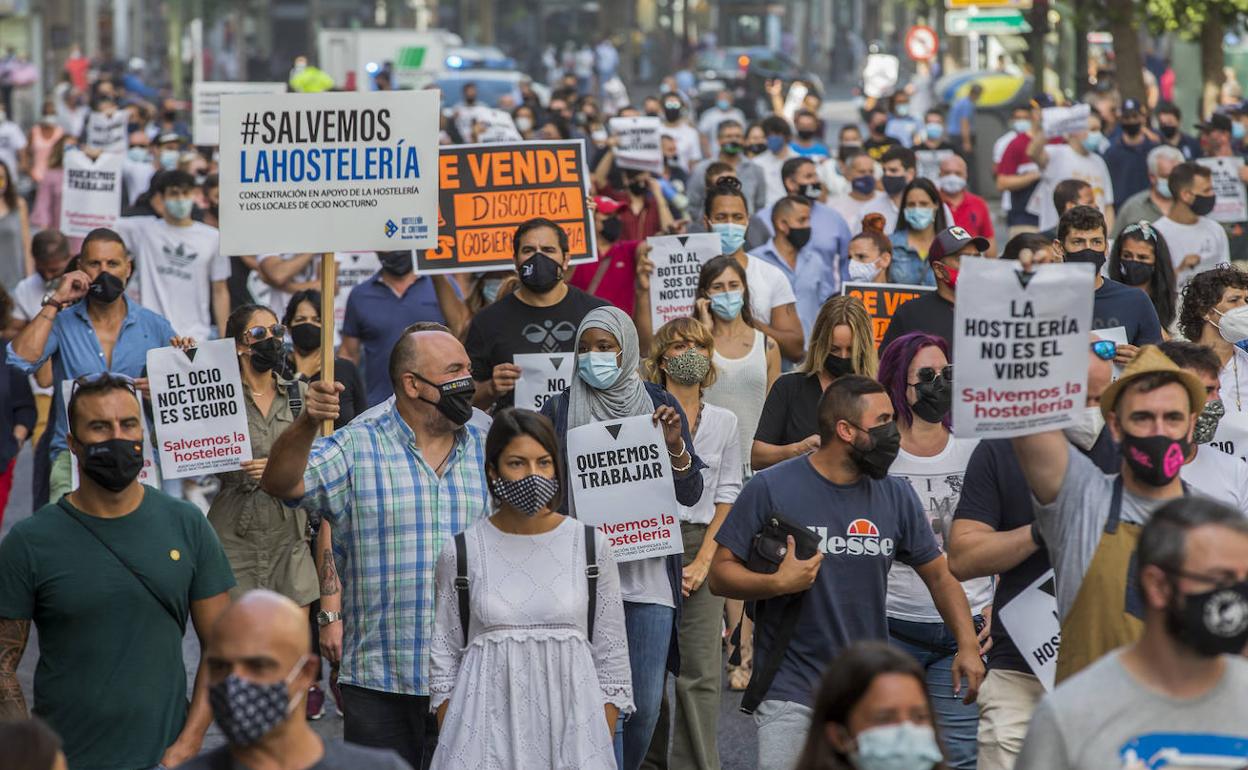Manifestación celebrada el pasado 16 de septiembre para protestar por el cierre de los locales de ocio nocturno.
