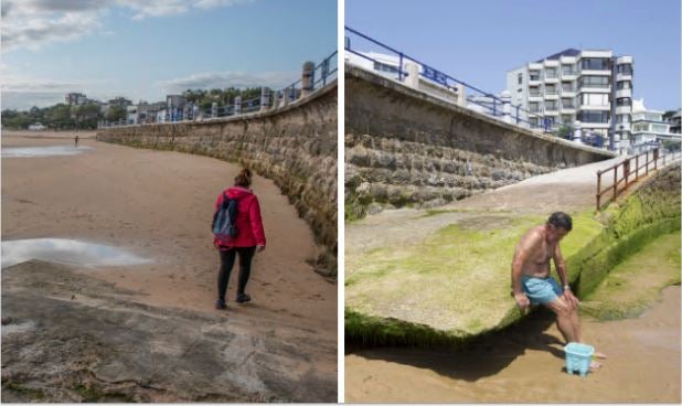 A la izquierda, la playa ahora y a la derecha, en mayo con casi dos metros de altura de arena menos