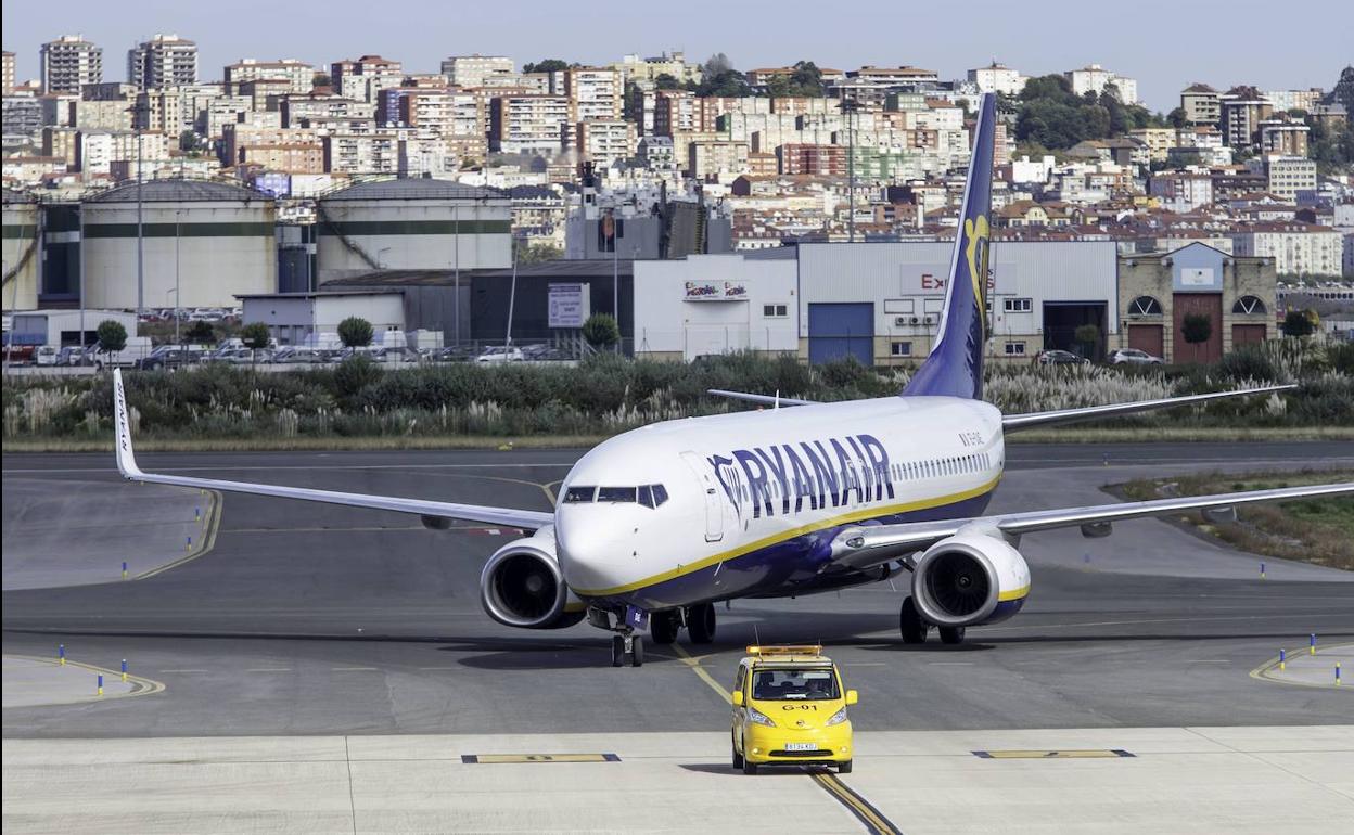 Llegada de un vuelo de Ryanair el día que se alcanzó la cifra de los ocho millones de pasajeros.