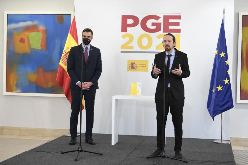 El presidente del Gobierno, Pedro Sánchez, y el vicepresidente segundo, Pablo Iglesias, esta mañana 