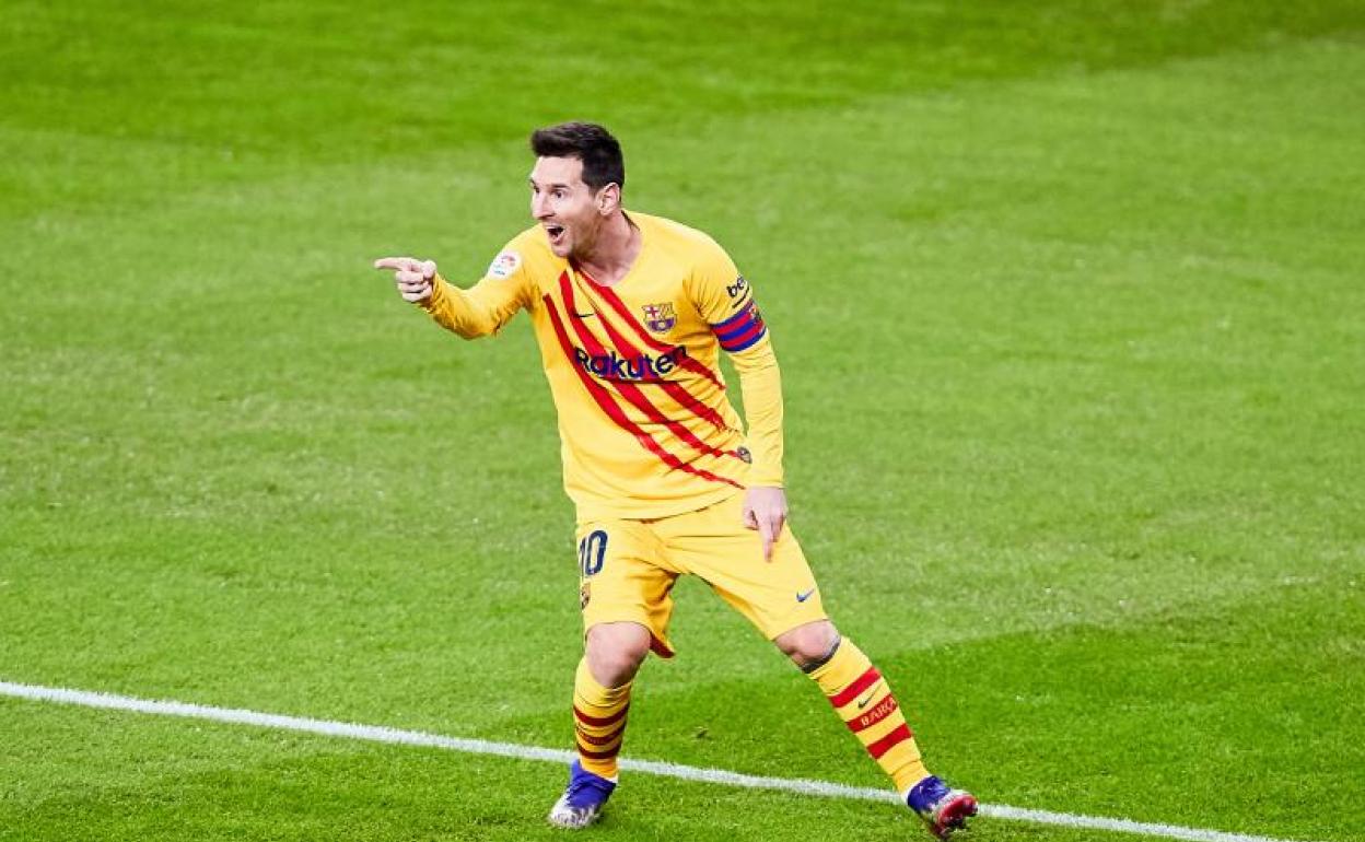 Messi celebra uno de sus goles ante el Athletic. 