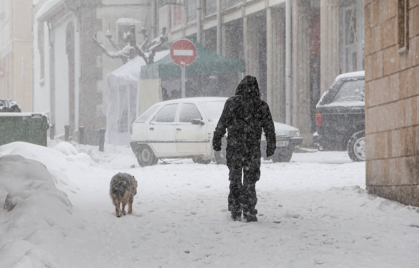 A primera hora de la mañana de este sábado ha vuelto a nevar en Reinosa, cubriendo de nuevo el suelo en aquellas zonas en las que no hay circulación de coches y personas. Cada vez nieva con más intensidad aunque los copos son pequeños y sigue haciendo bastante frío. Lo peor está llegando esta tarde