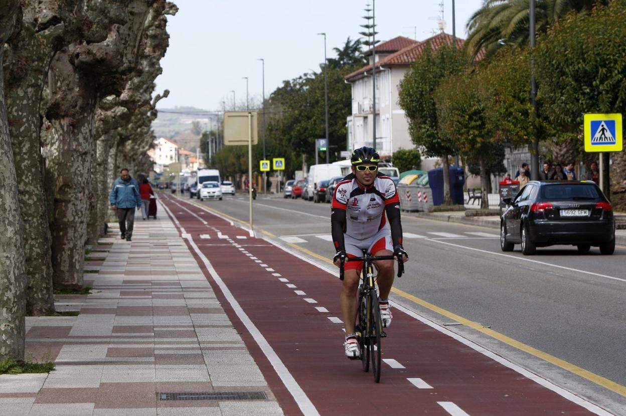 Carril bici en Torrelavega a la altura de la avenida Julio Hauzeur.