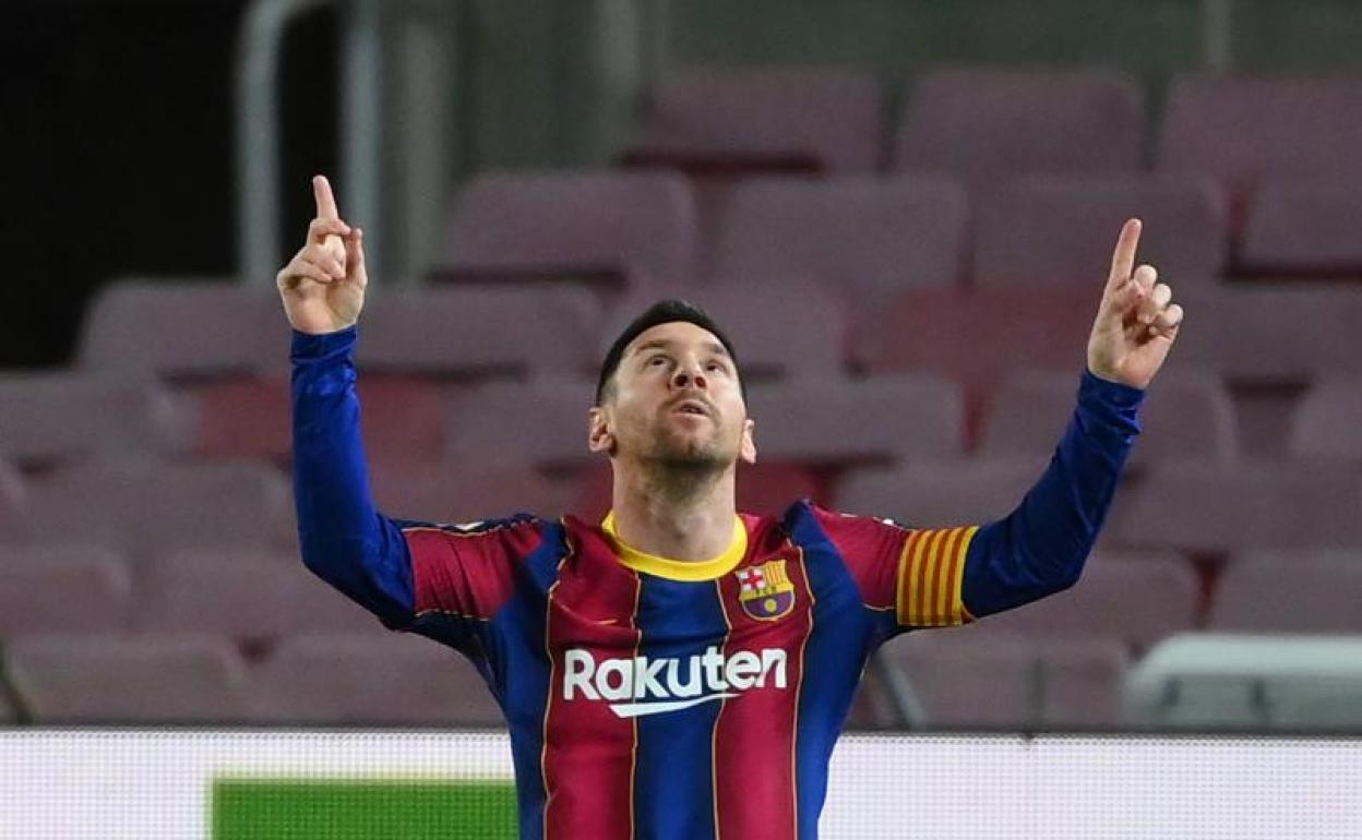 Leo Messi celebra su gol al Athletic del domingo. 