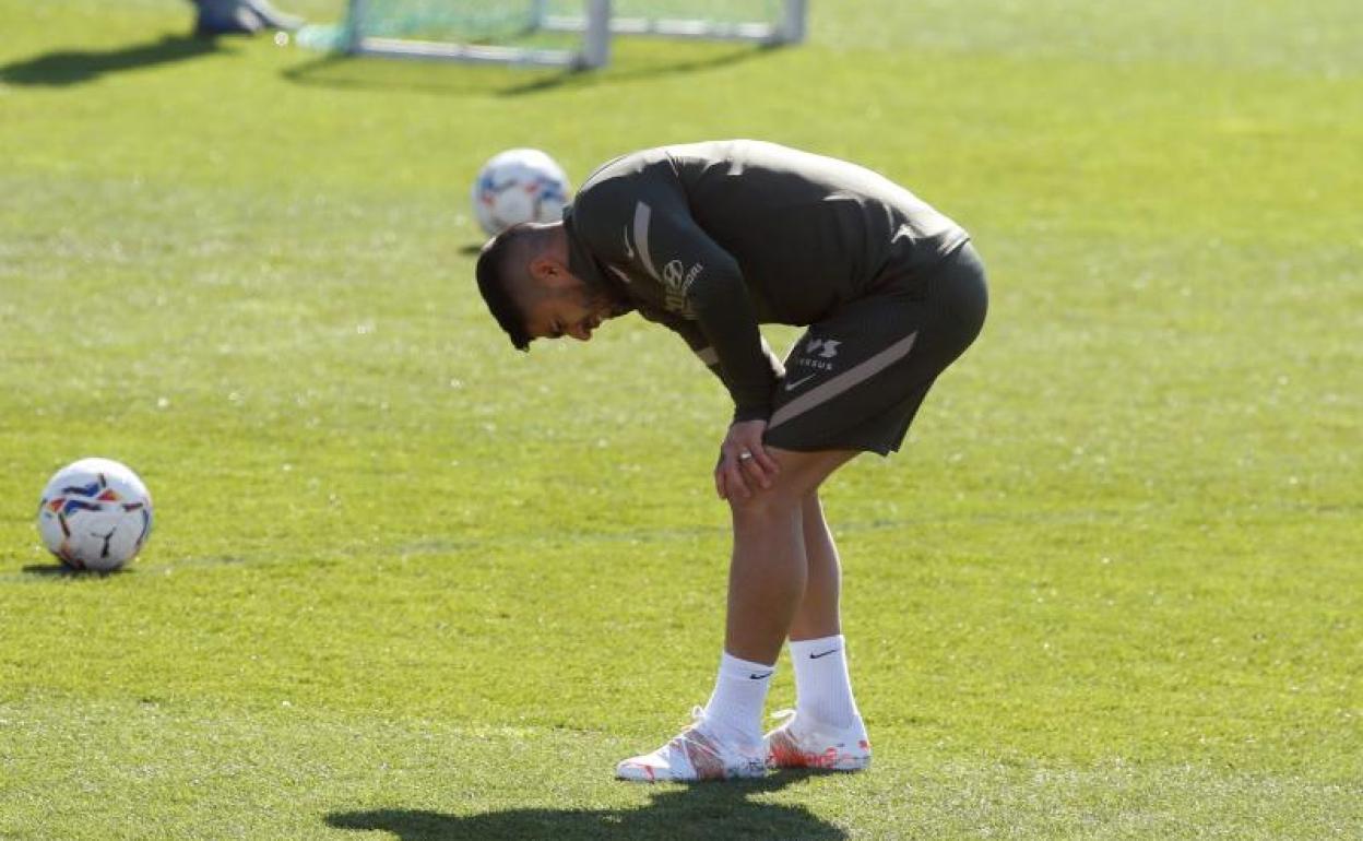 Luis Suárez, durante un entrenamiento del Atlético.