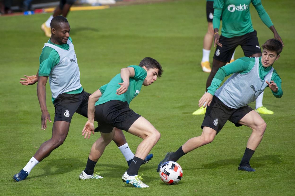 Cedric y los canteranos Iñigo y Pablo Torre preparan el partido de mañana en Tarazona. 