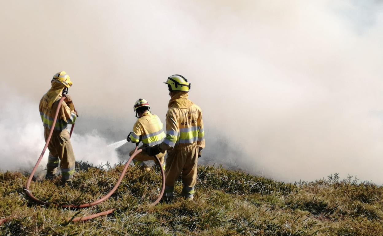 Participantes en la extinción del incendio de Pujayo.