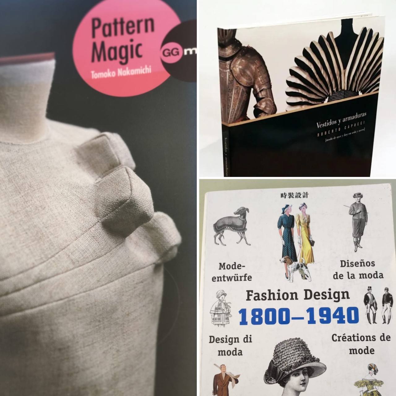 Trinidad Castillo. 'Pattern Magic', de Tomoko Nakamichi. «He leído bastantes libros sobre la moda, al ser mi sector, pero quedarme con uno sería muy difícil. Guardo como tesoros muchos libros sobe historia de la industria y biografías de diseñadores, hay muchos y maravillosos. Como amante del patronaje me quedo con unos libros de este profesor japonés, que enseñan mucho. Son un tesoro. Cuando me los regalaron no podía parar de mirar e investigar sobre ellos. En su día me llamó la atención y me compré el libro sobre una exposición que vi en Madrid de Roberto Capucci, en la que comparaban sus vestidos y las armaduras. La muestra me encantó porque era muy interesante combinar el patronaje, las estructuras, la combinación de colores, esos diseños que hacía con plisados maravillosos. Creo que es un libro también muy interesante para los amantes de la moda, ver sus bocetos que son increíbles, aparte de muchos conocimientos y documentación que da sobre las armaduras que es algo muy interesante para inspirarte y hacer diseños. También guardo mucho cariño a un libro que compré en un viaje por Europa que resume la moda entre 1800-1940, con unas ilustraciones maravillosas. Entra en muchos detalles, habla del periodo entreguerras». 