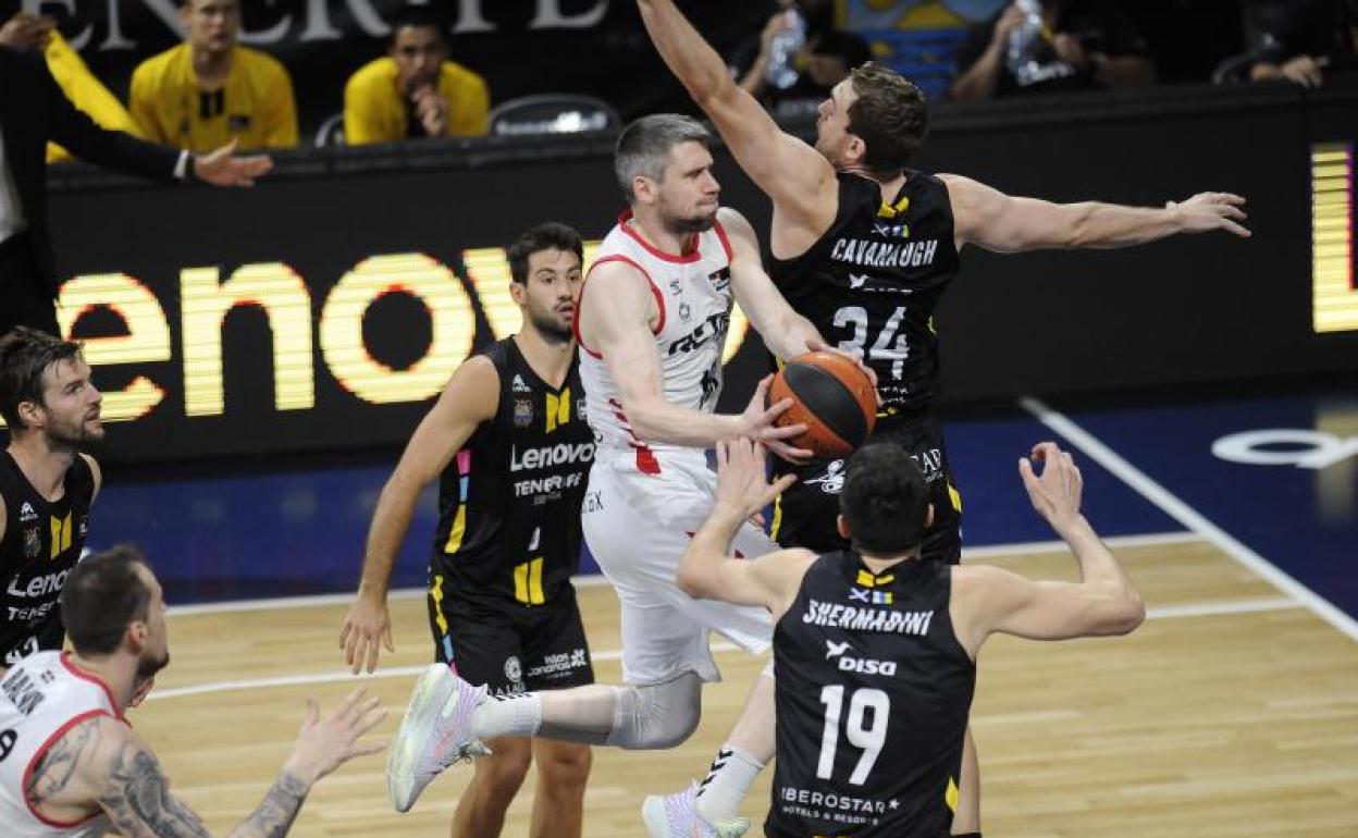 Imagen de un partido de la Liga Endesa entre el Bilbao Basket y el Lenovo Tenerife. 