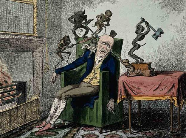 El dolor de cabeza, de George Cruikshank, 1819.