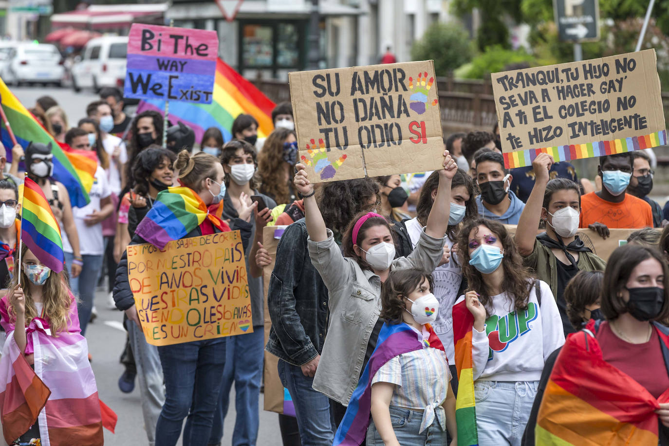 El acto central de la semana LGTBI, que el año pasado no se celebró por la pandemia, grita en Santander a favor de la tolerancia y contra «el odio de la ultraderecha»