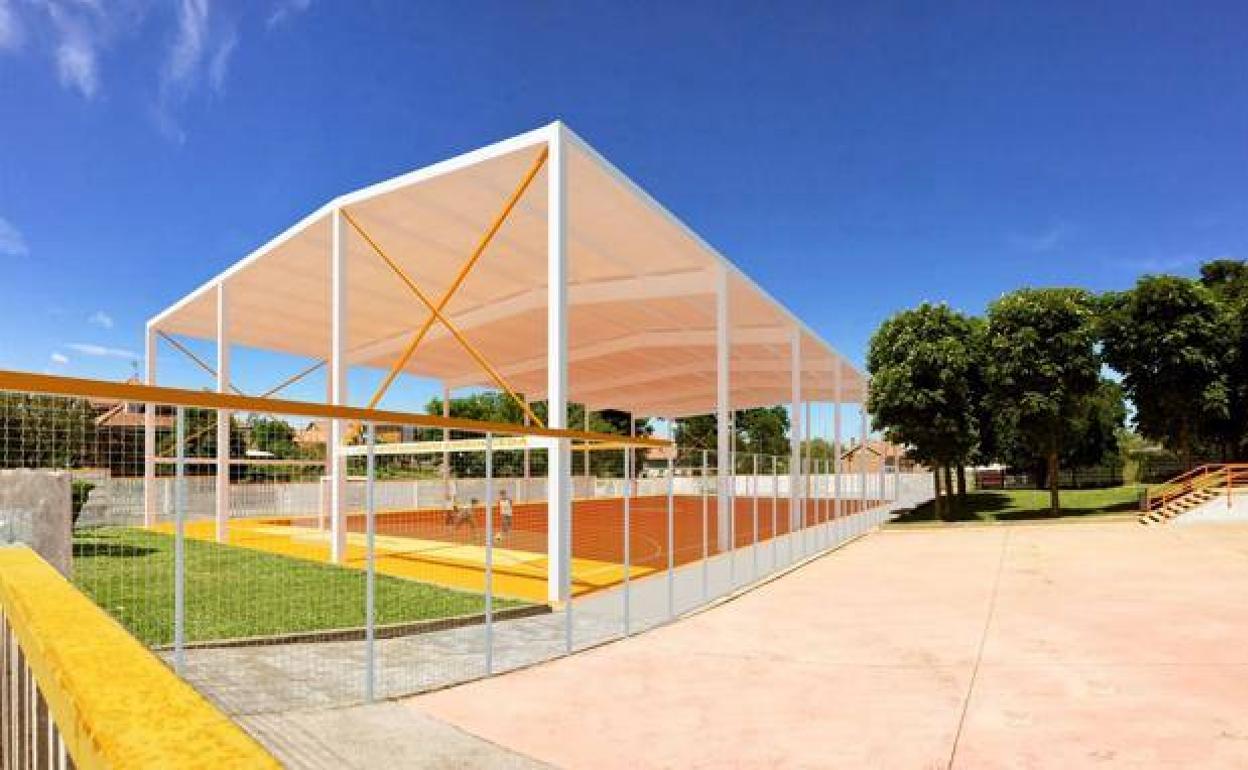 Recreación de la estructura de la cubierta sobre la pista polideportiva del colegio Pintor Escudero Espronceda de Tanos. 