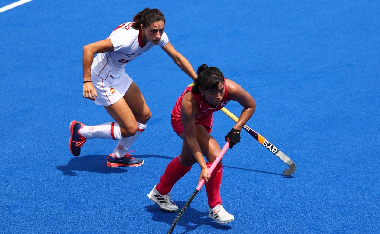La santanderina Bea Pérez, esta madrugada durante el partido frente a Japón.