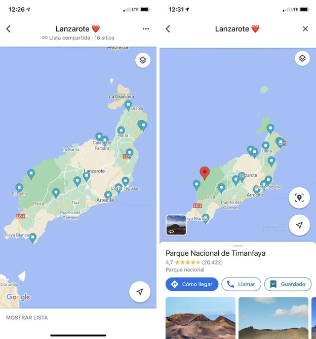 Mapa de ubicaciones marcadas en Lanzarote.