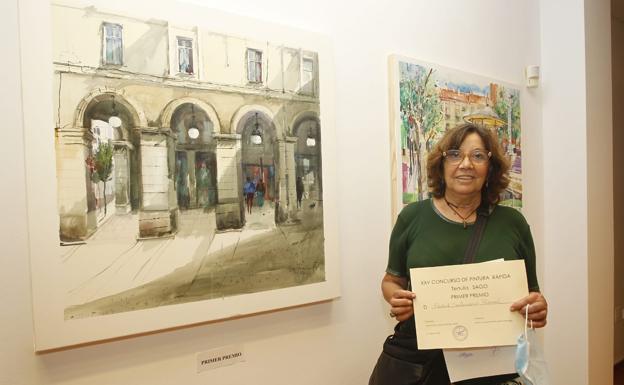 Piedad Santamaría, de Leioa (Vizcaya), primer premio tras reproducir un rincón de la Plaza Mayor. Recibió 1.500 euros.