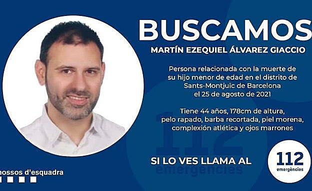 Twitter de los Mossos d'Escuadra donde piden colaboración para detener a Martín Ezquiel Álvarez Giaccio.