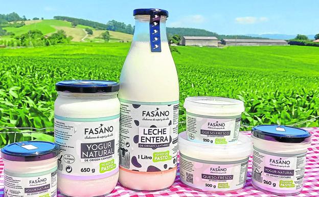 Algunos de los productos que elabora y comercializa Alimentos Fasano con leche de pasto de Cantabria. 