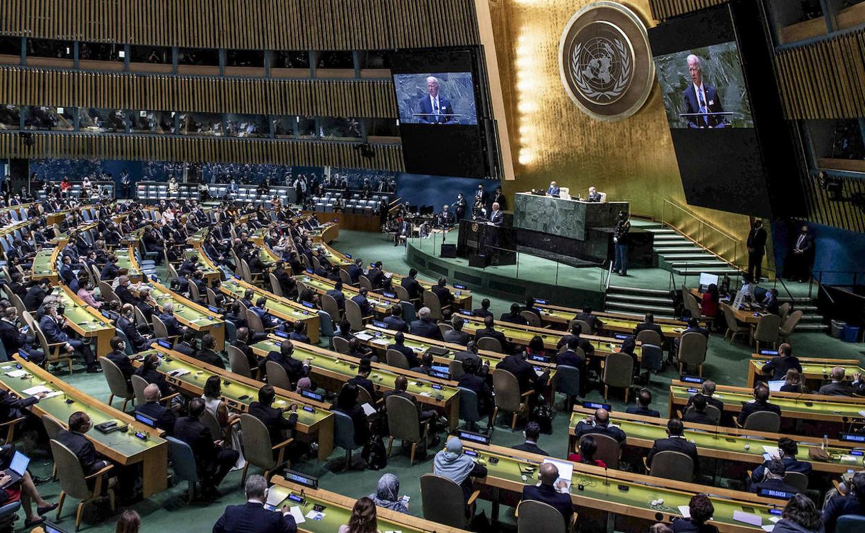 El presidente estadounidense, Joe Biden, durante su discurso de este martes en la Asamblea General de Naciones Unidas.