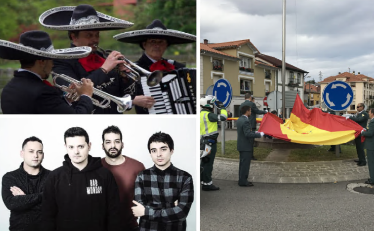 Imágenes de archivo del homenaje a la bandera española y a la Guardia Civil en la rotonda de Astillero. A la izquierda, el Mariachi Hispanoamérica y Poetas de Botella.