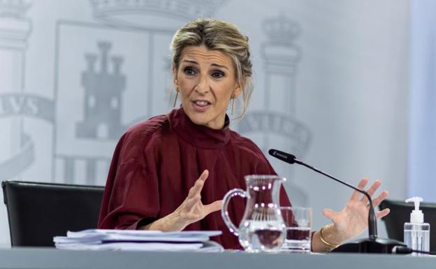 Yolanda Díaz, en rueda de prensa. 