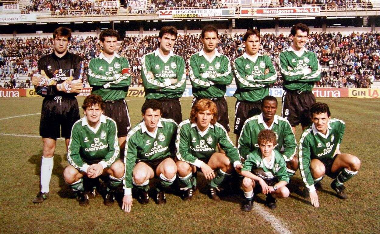 Equipo racinguista que perdió ante el Valladolid en Zorrilla en marzo de 1993. De izquierda a derecha, Ceballos, Roncal, Merino, Solaeta, Edu García y Barbaric. Agachados, De Diego, Gelucho, Geli, Mutiu y Sabou.