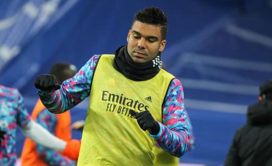 Casemiro, antes de un partido del Real Madrid. 