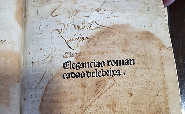 Detalle del título de 'Elegancias romancadas delebrixa'. 