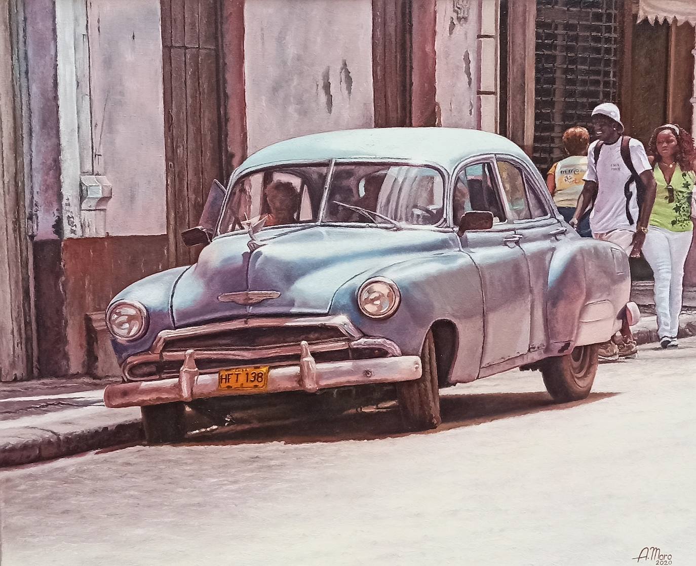 Uno de los óleos con estampas de La Habana