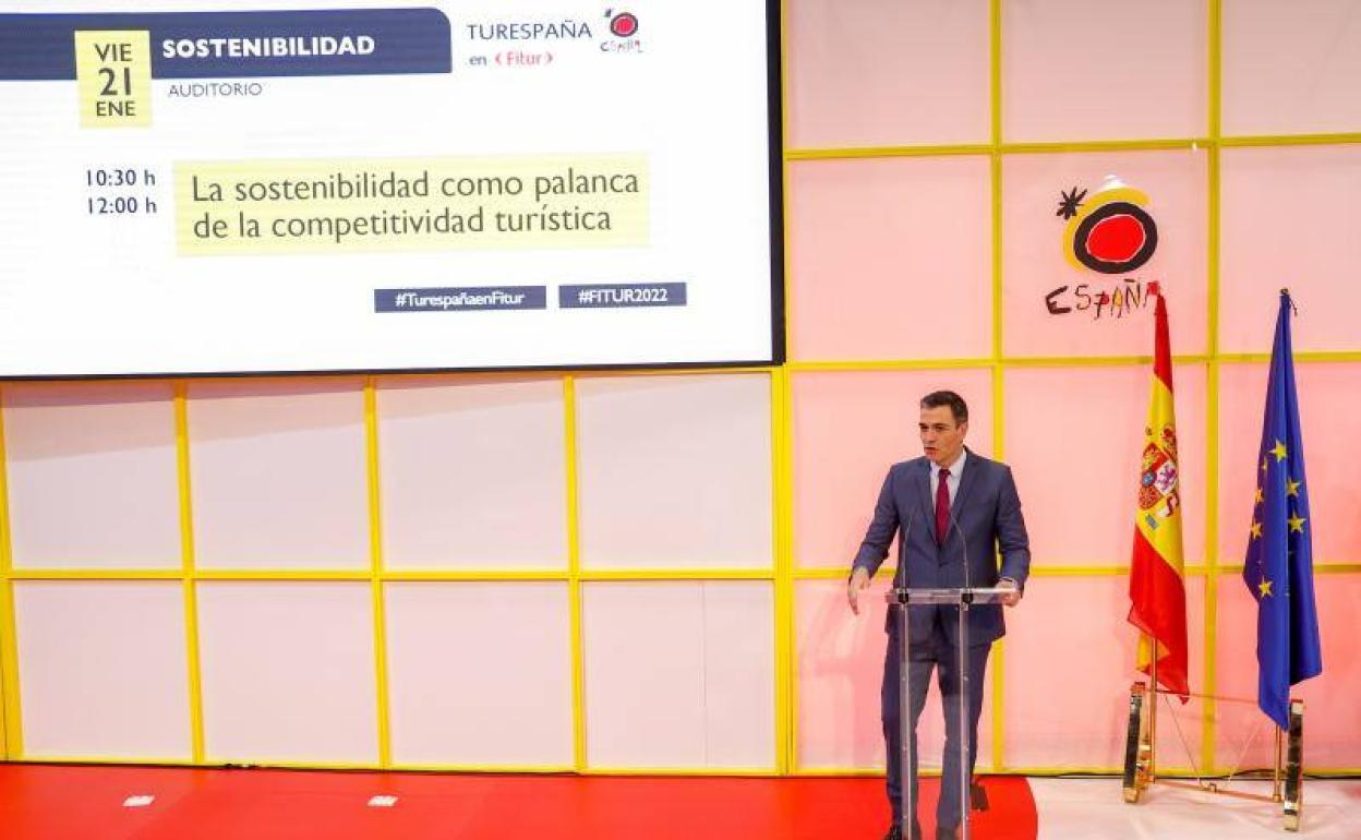 El presidente del Gobierno, Pedro Sánchez, durante su intervención en Fitur. 