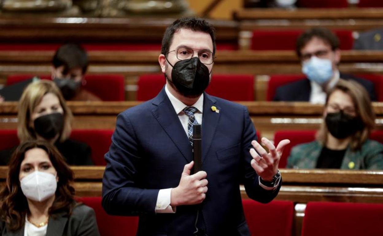 El presidente de la Generalitat, Pere Aragonès, durante la sesión de control hoy.