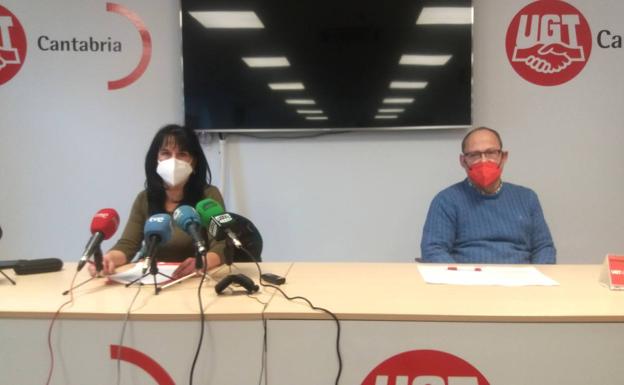 Imagen de la rueda de prensa ofrecida este miércoles por el sindicato UGT.