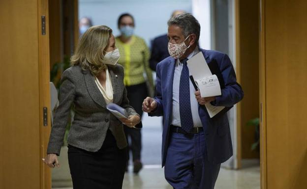 Nadia Calviño y Miguel Ángel Revilla, este miércoles, en Madrid.