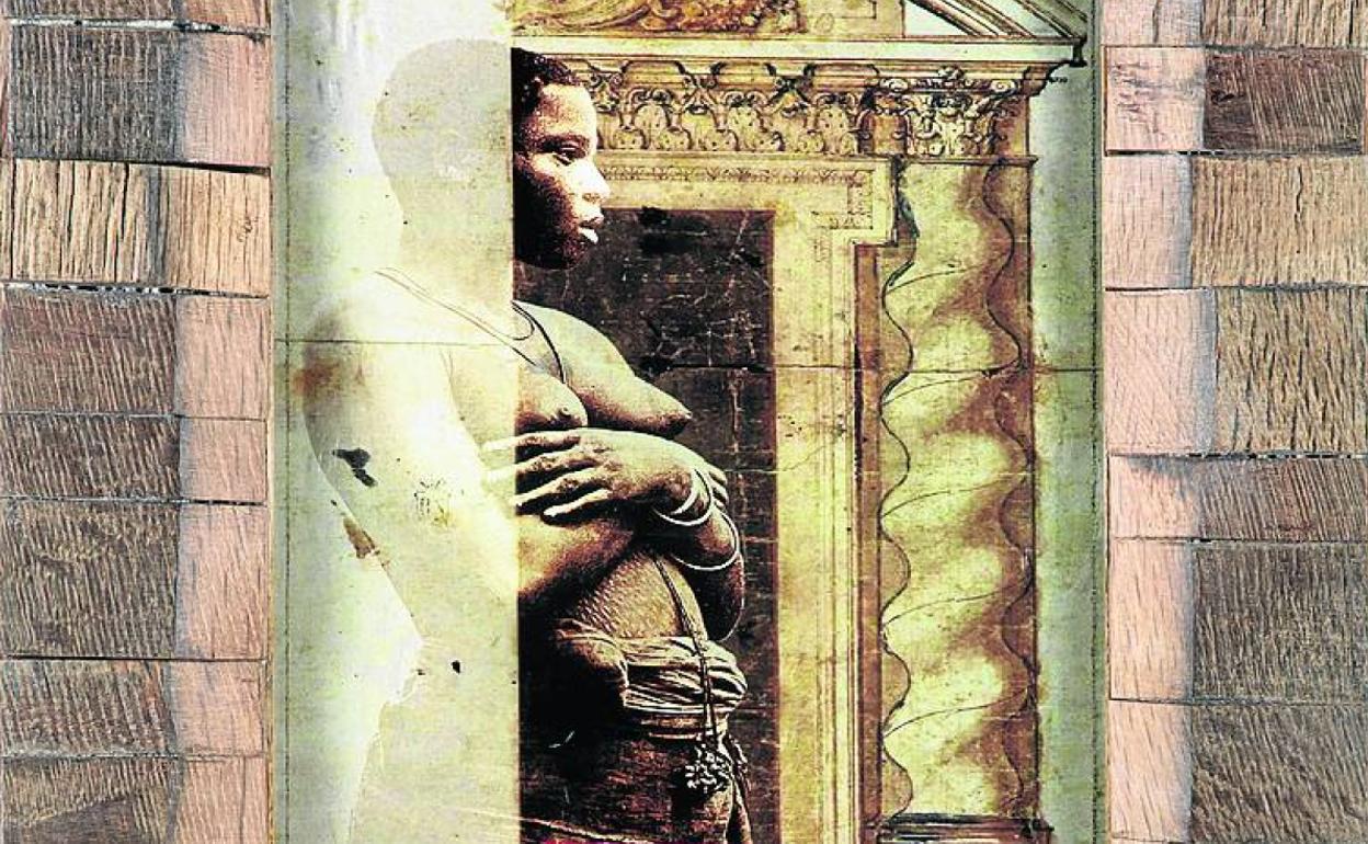 'En la línea de sombra. La paradoja de la Ilustración'. Transparencia fotográfica, papel acuarela, cristal, madera de roble de recuperación.