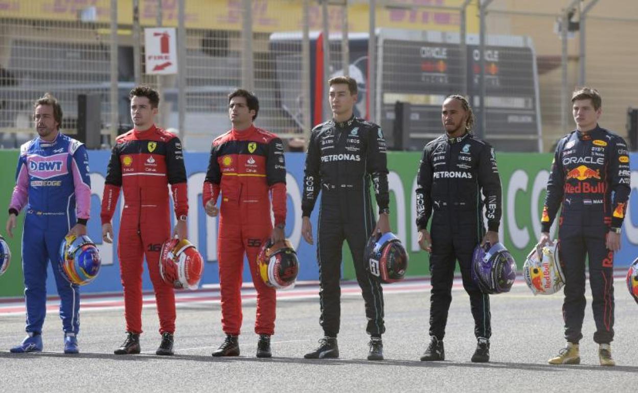 Fernando Alonso, Charles Leclerc, Carlos Sainz, George Russell, Lewis Hamilton y Max Verstappen. 