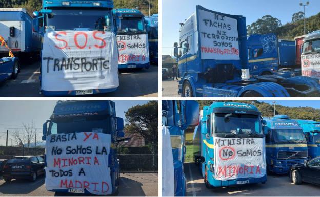 Imagen. Imágenes de los camiones concentrados en Raos antes de empezar la marcha.