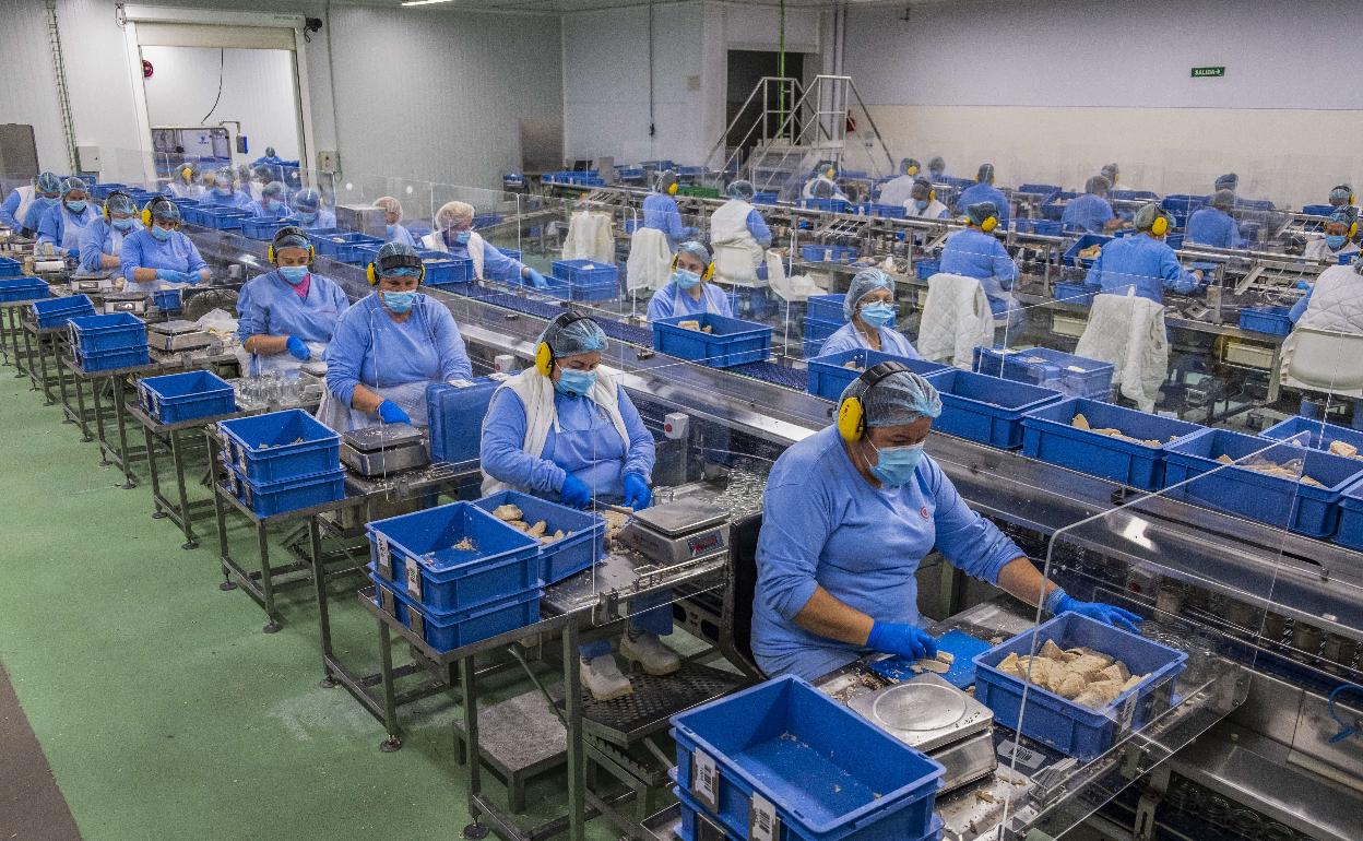 Trabajadoras en una fábrica de Santoña. 