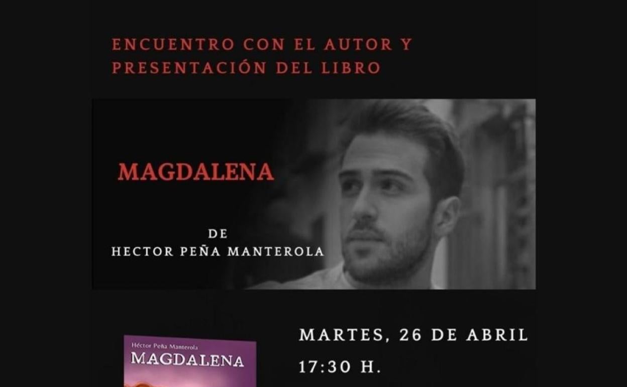 Cartel que anuncia la presentación del libro de Héctor Peña que tendrá lugar hoy, martes, en la biblioteca.