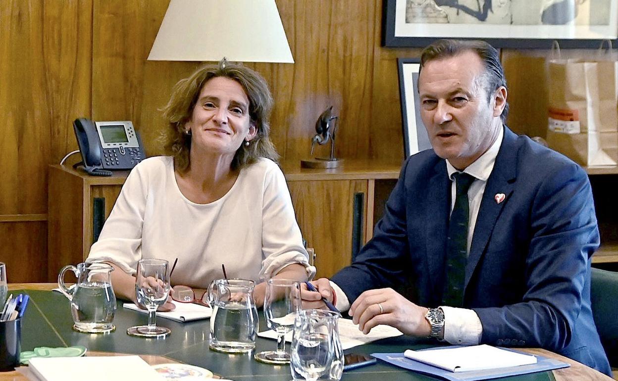 La ministra Teresa Ribera en una reunión con Guillermo Blanco en una imagen de archivo.