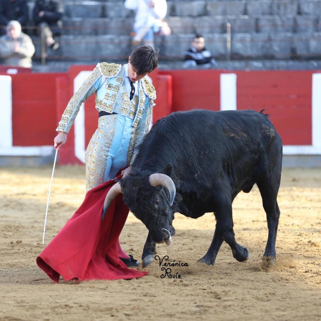 El novillero Daniel Medina, toreando por naturales.