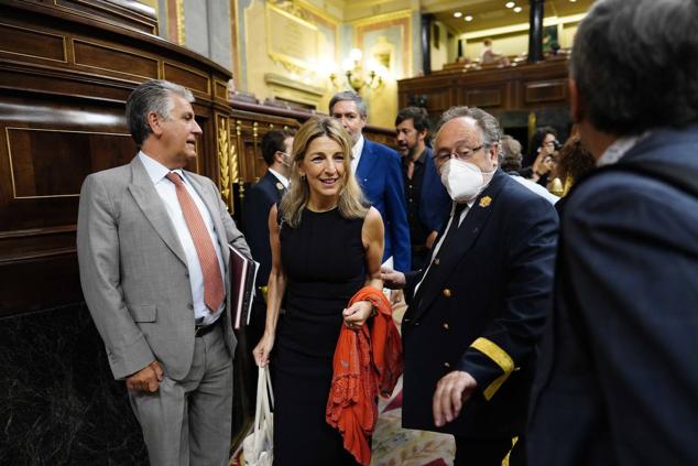 La vicepresidenta segunda del Gobierno, Yolanda Díaz, a su llegada al Congreso